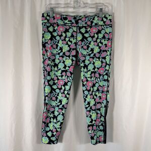 Under Armour Leggings youth YXL Black Green Floral Pull On Stretchy High Rise